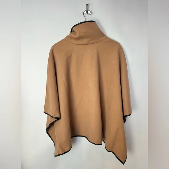 Tuckernuck Piper Poncho Funnel Neck Camel Tan Leather Trim O/S - Picture 6 of 12